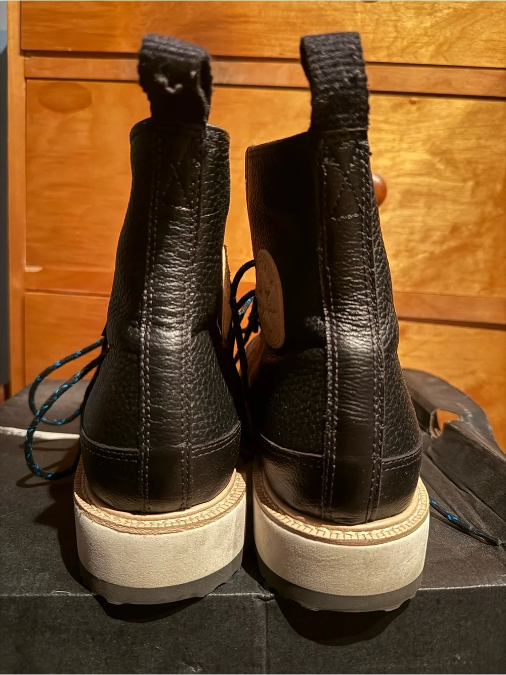 Converse Black Cream Blue Leather High-Top Boots Style Shoes